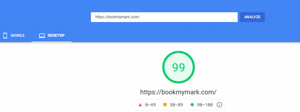 Google Page Insights of BookMyMark.com - Desktop